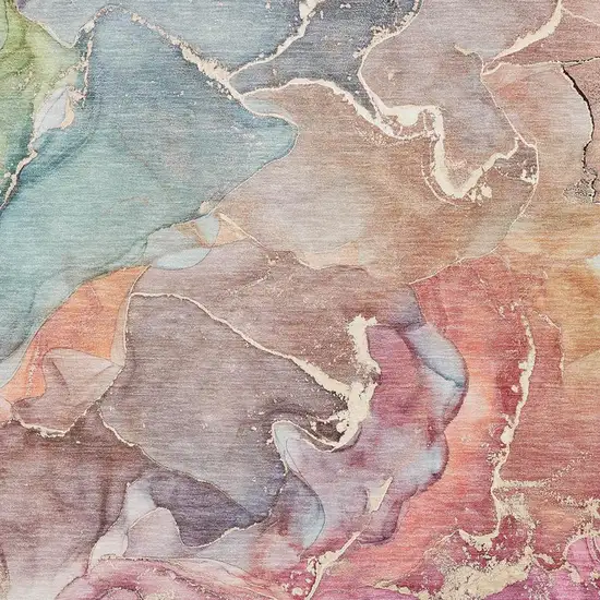 Blue And Green Abstract Washable Area Rug With UV Protection Photo 8