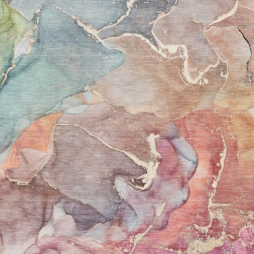 Blue And Green Abstract Washable Area Rug With UV Protection Photo 8