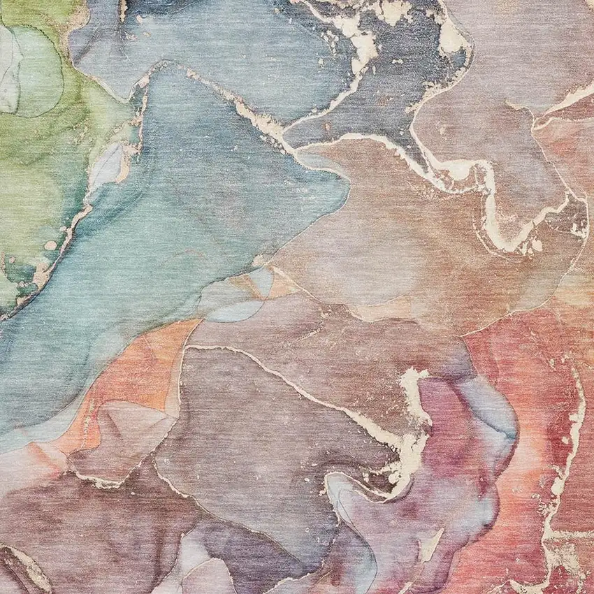 Blue And Green Abstract Washable Area Rug With UV Protection Photo 8