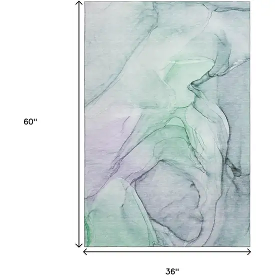 Blue And Green Abstract Washable Area Rug With UV Protection Photo 7