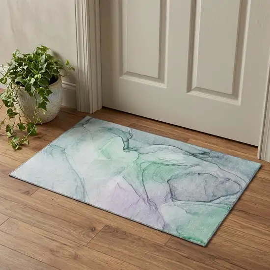 Blue And Green Abstract Washable Area Rug With UV Protection Photo 1