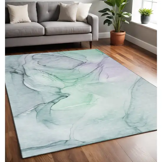 Blue And Green Abstract Washable Area Rug With UV Protection Photo 2