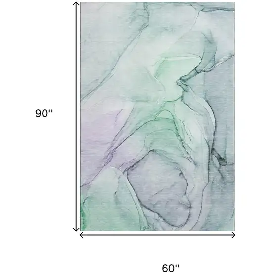 Blue And Green Abstract Washable Area Rug With UV Protection Photo 3