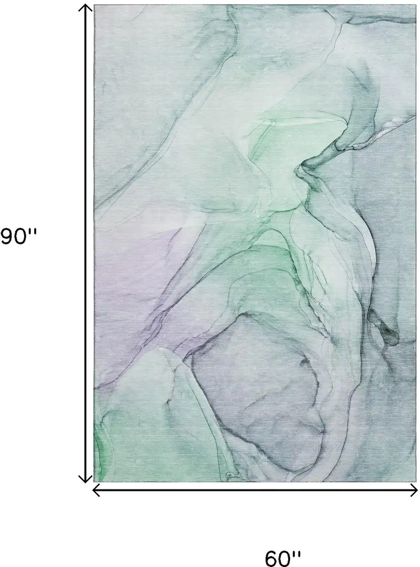 Blue And Green Abstract Washable Area Rug With UV Protection Photo 3