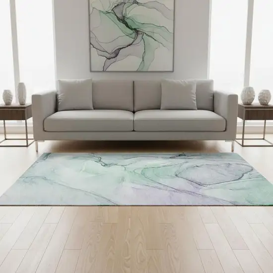 Blue And Green Abstract Washable Area Rug With UV Protection Photo 1