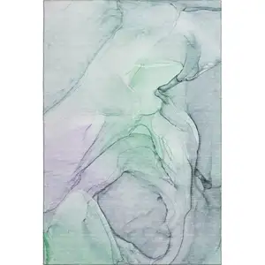 Photo of Blue And Green Abstract Washable Area Rug With UV Protection