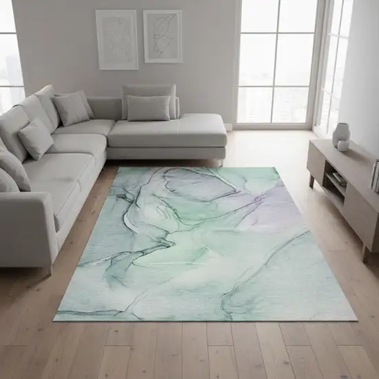 Blue And Green Abstract Washable Area Rug With UV Protection Photo 1