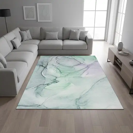 Blue And Green Abstract Washable Area Rug With UV Protection Photo 1