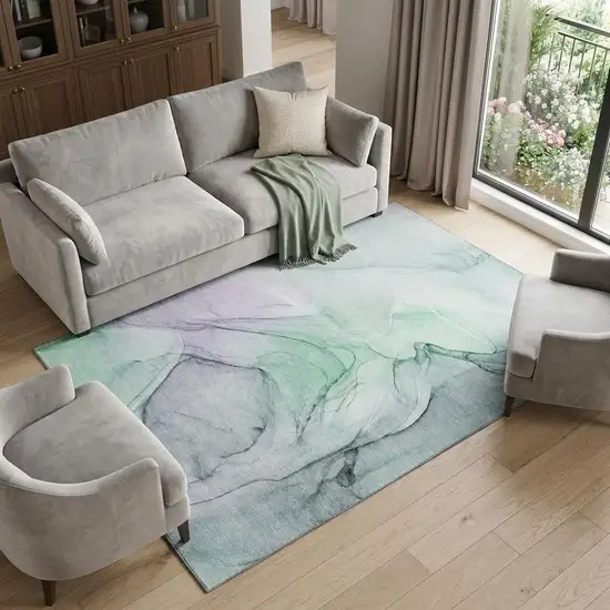 Blue And Green Abstract Washable Area Rug With UV Protection Photo 1