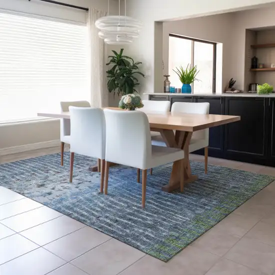 Blue And Green Abstract Washable Indoor Outdoor Area Rug Photo 6