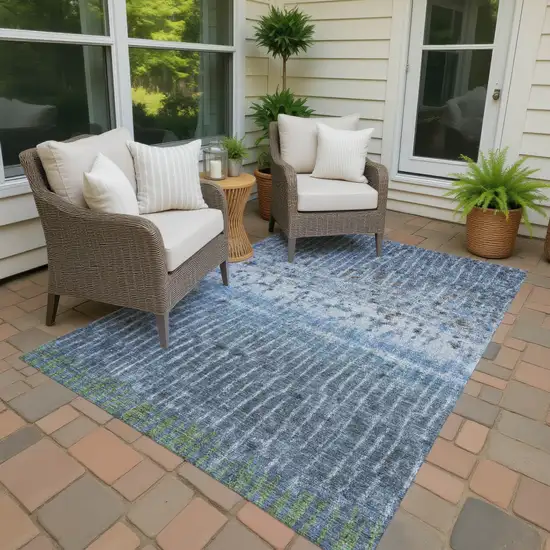Blue And Green Abstract Washable Indoor Outdoor Area Rug Photo 4