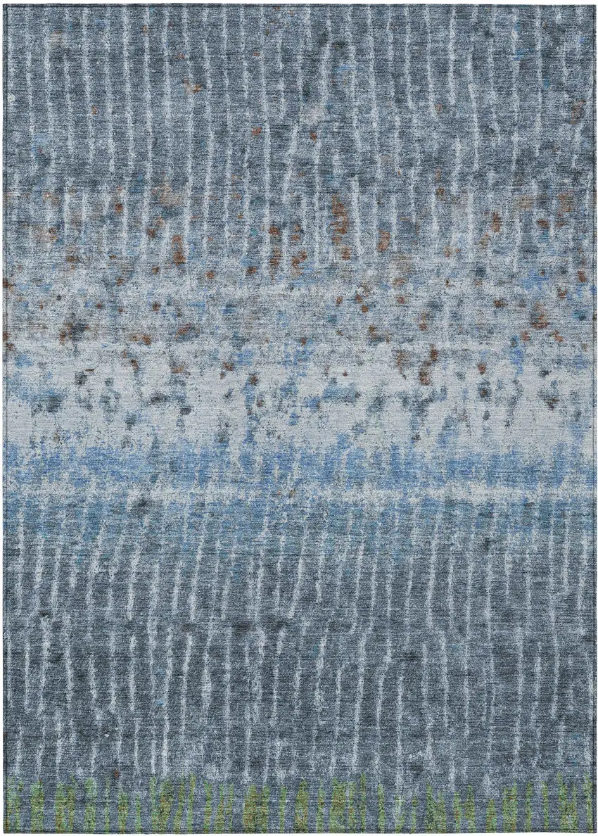 Blue And Green Abstract Washable Indoor Outdoor Area Rug Photo 1