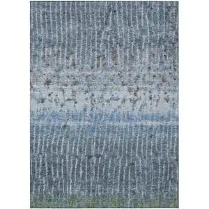 Photo of Blue And Green Abstract Washable Indoor Outdoor Area Rug