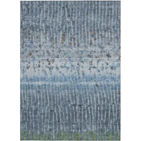 Blue And Green Abstract Washable Indoor Outdoor Area Rug Photo 3