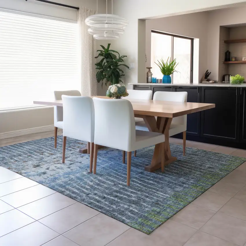 Blue And Green Abstract Washable Indoor Outdoor Area Rug Photo 6