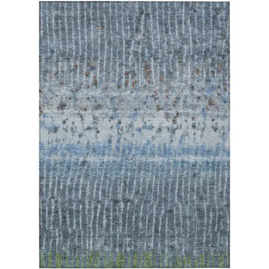 Blue And Green Abstract Washable Indoor Outdoor Area Rug Photo 1