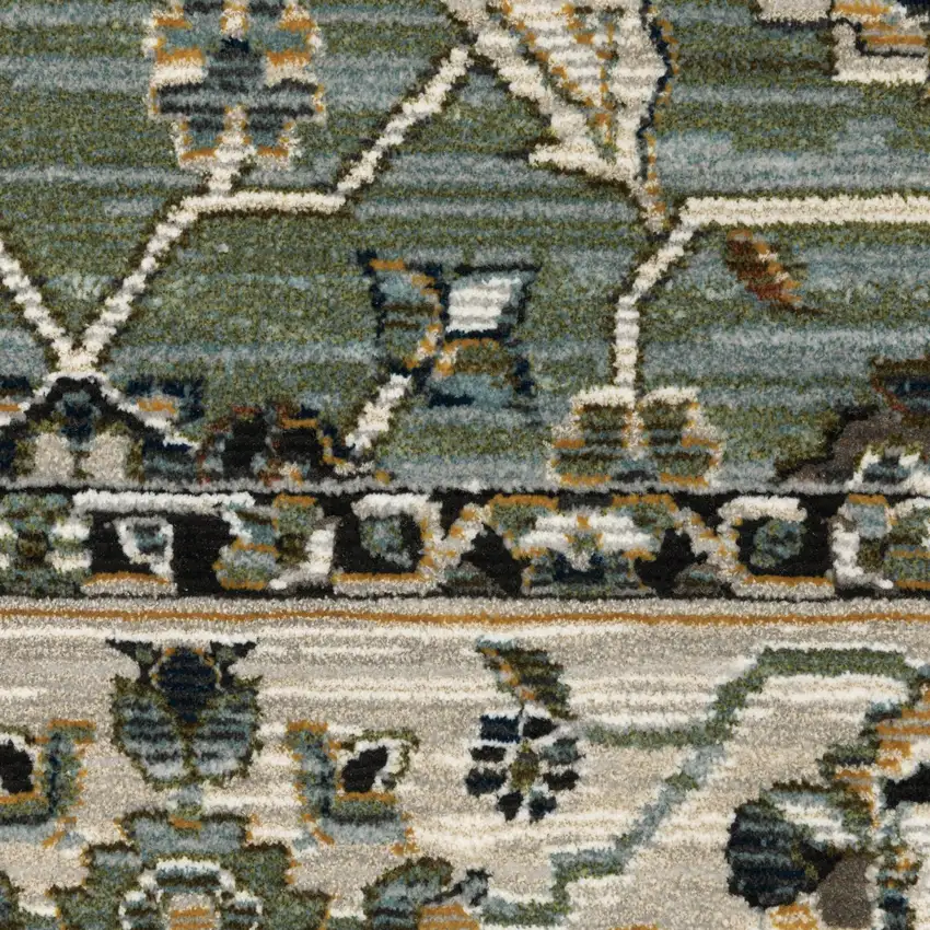 Blue And Green Floral Area Rug With Fringe Photo 3