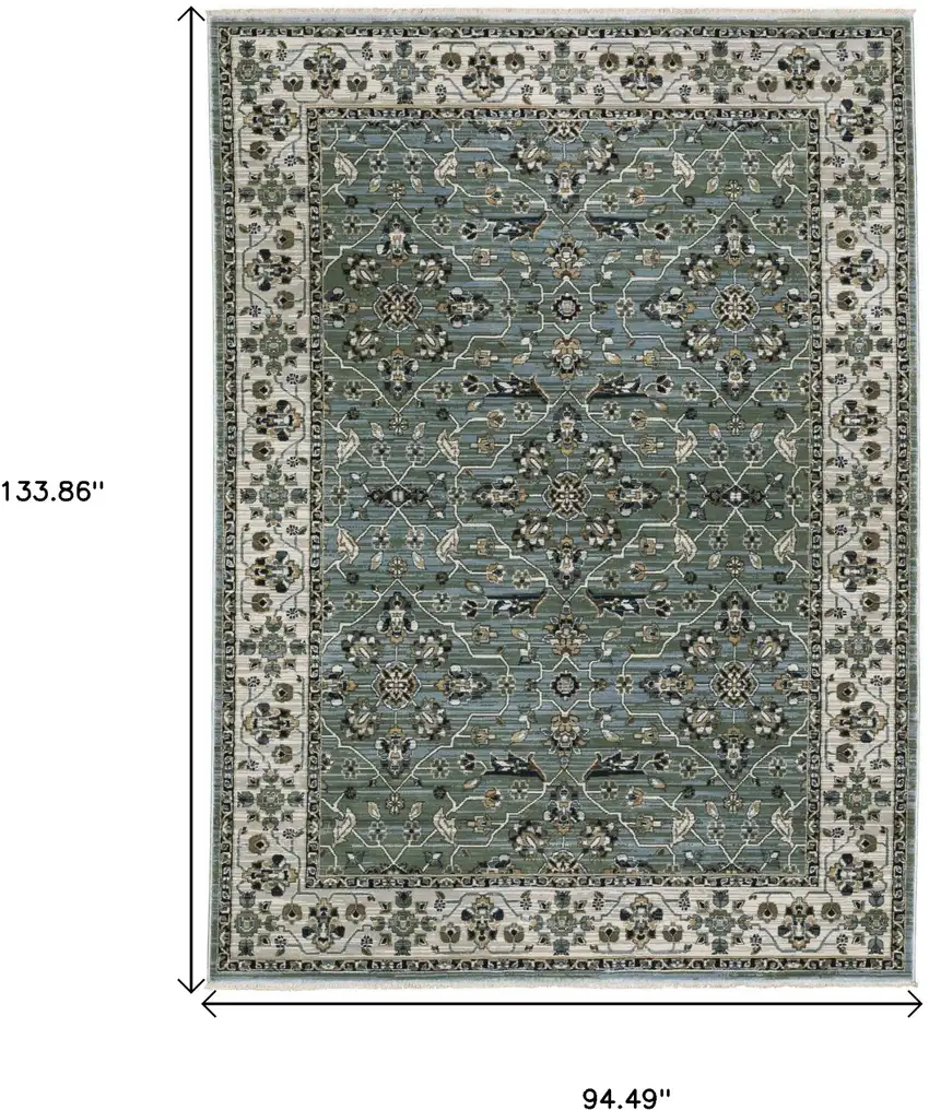 Blue And Green Floral Area Rug With Fringe Photo 3