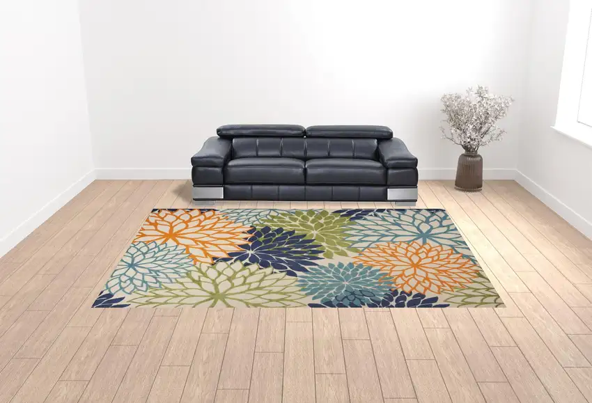 Blue And Green Floral Power Loom Area Rug Photo 2