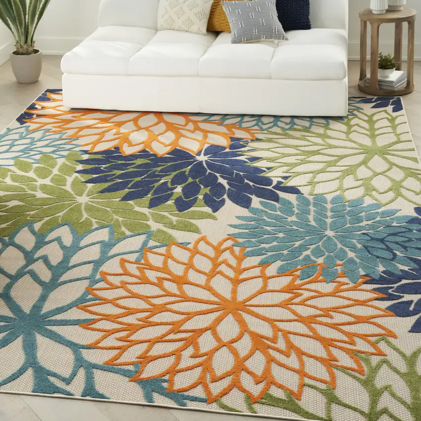 Blue And Green Floral Power Loom Area Rug Photo 7