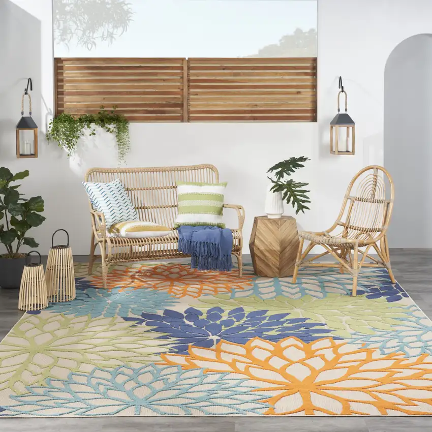 Blue And Green Floral Power Loom Area Rug Photo 9