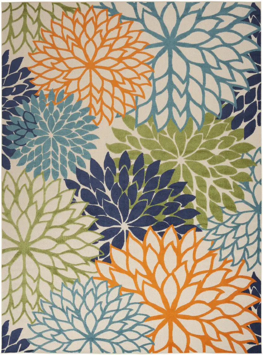 Blue And Green Floral Power Loom Area Rug Photo 1