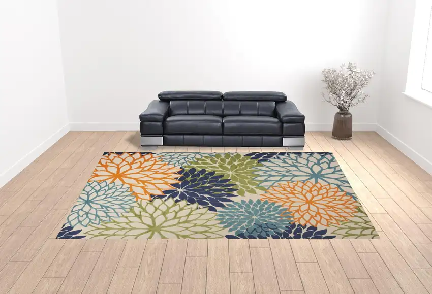 Blue And Green Floral Power Loom Area Rug Photo 2