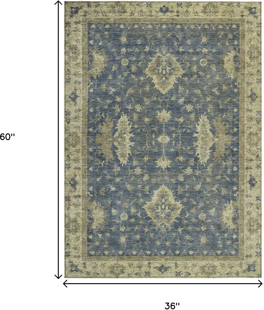 Blue And Green Floral Washable Indoor Outdoor Area Rug Photo 9