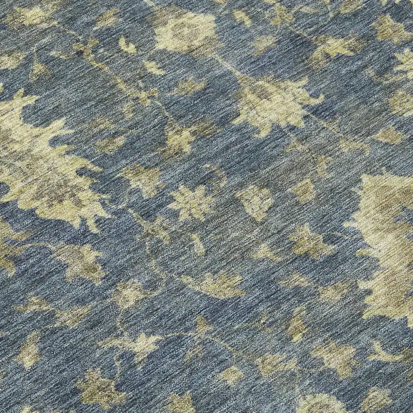 Blue And Green Floral Washable Indoor Outdoor Area Rug Photo 8