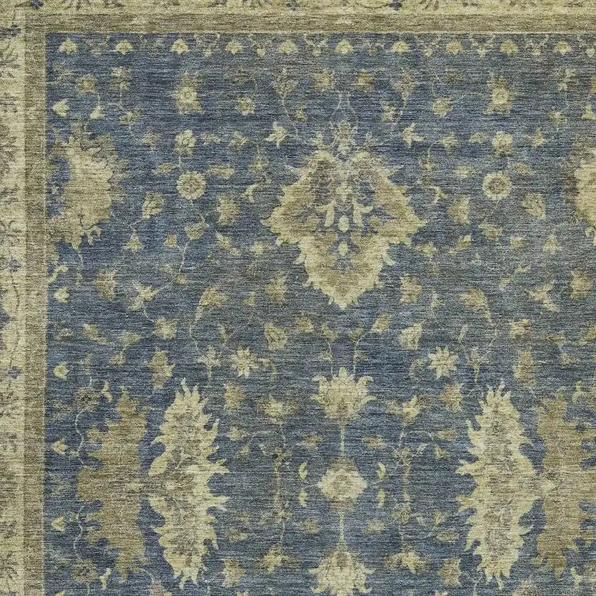 Blue And Green Floral Washable Indoor Outdoor Area Rug Photo 4