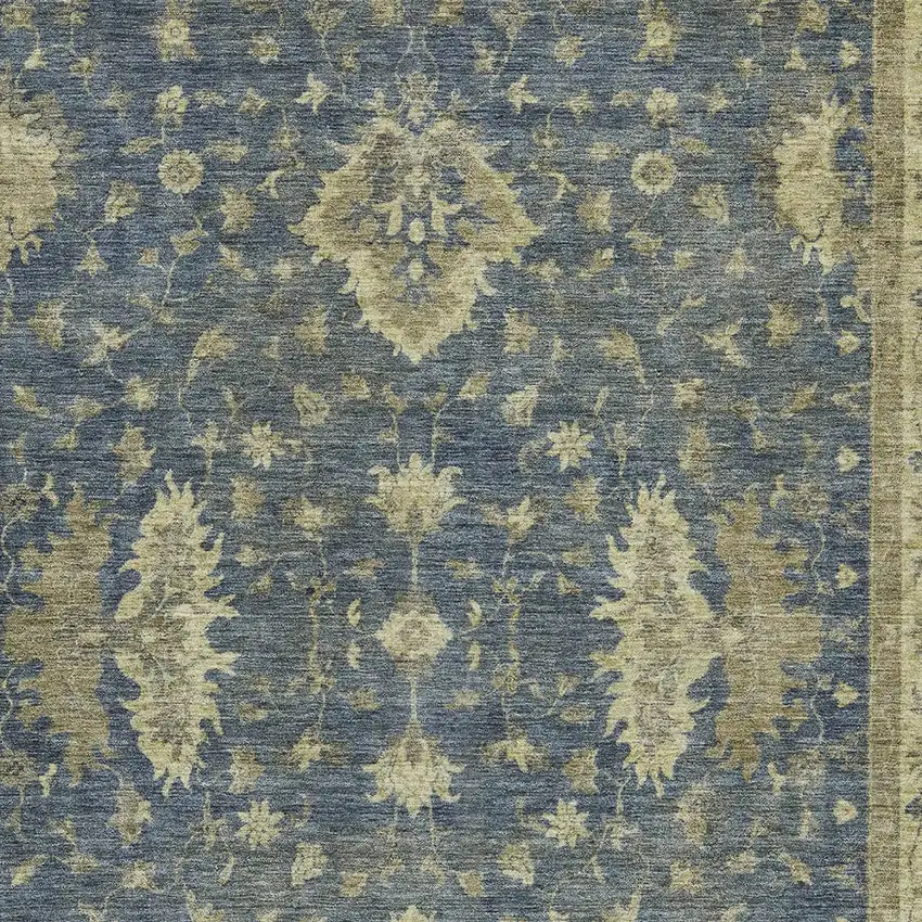 Blue And Green Floral Washable Indoor Outdoor Area Rug Photo 6