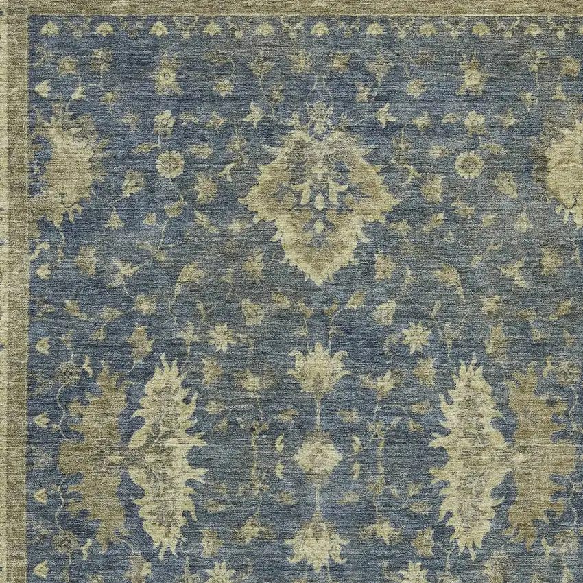 Blue And Green Floral Washable Indoor Outdoor Area Rug Photo 6