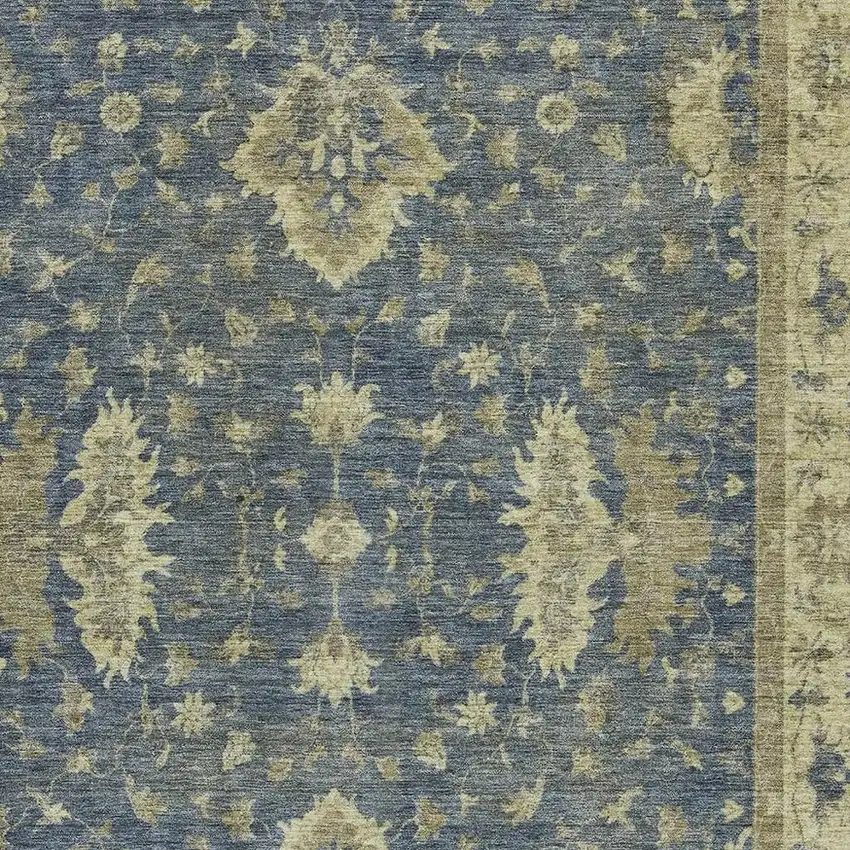 Blue And Green Floral Washable Indoor Outdoor Area Rug Photo 4