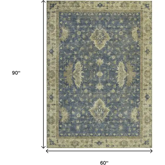 Blue And Green Floral Washable Indoor Outdoor Area Rug Photo 9