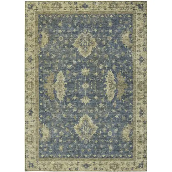 Blue And Green Floral Washable Indoor Outdoor Area Rug Photo 3