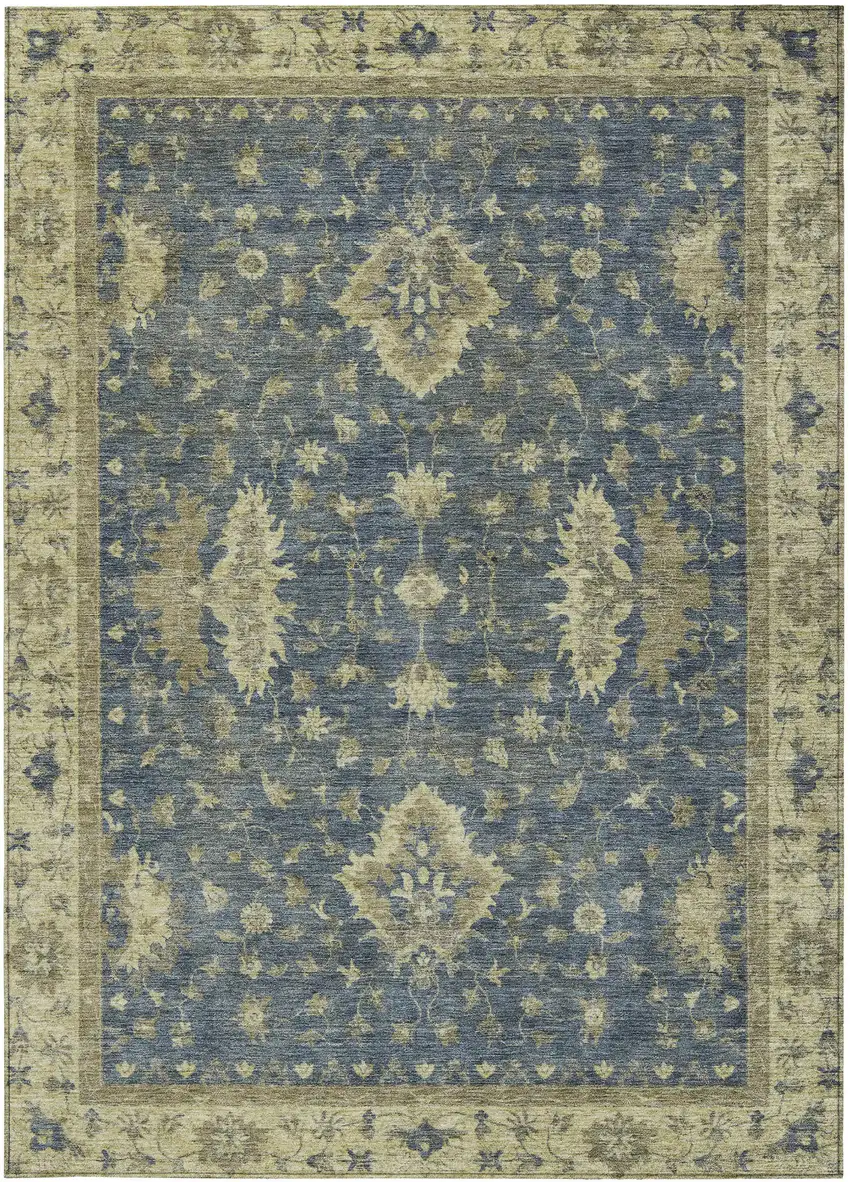 Blue And Green Floral Washable Indoor Outdoor Area Rug Photo 3