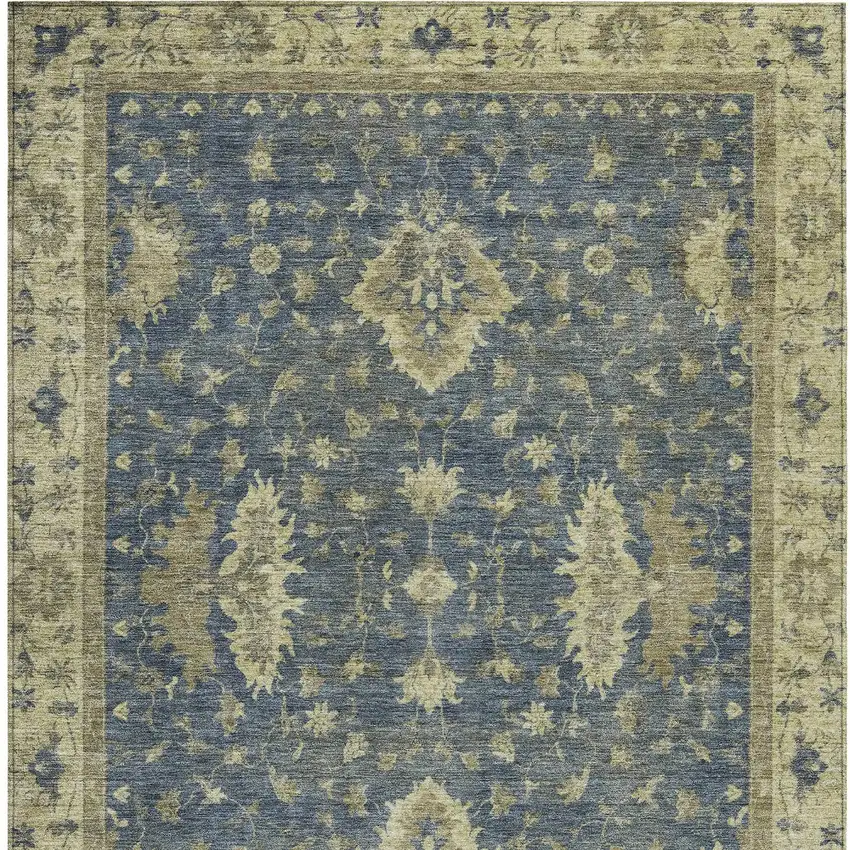 Blue And Green Floral Washable Indoor Outdoor Area Rug Photo 9
