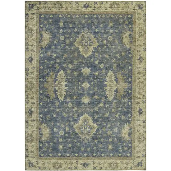 Blue And Green Floral Washable Indoor Outdoor Area Rug Photo 1