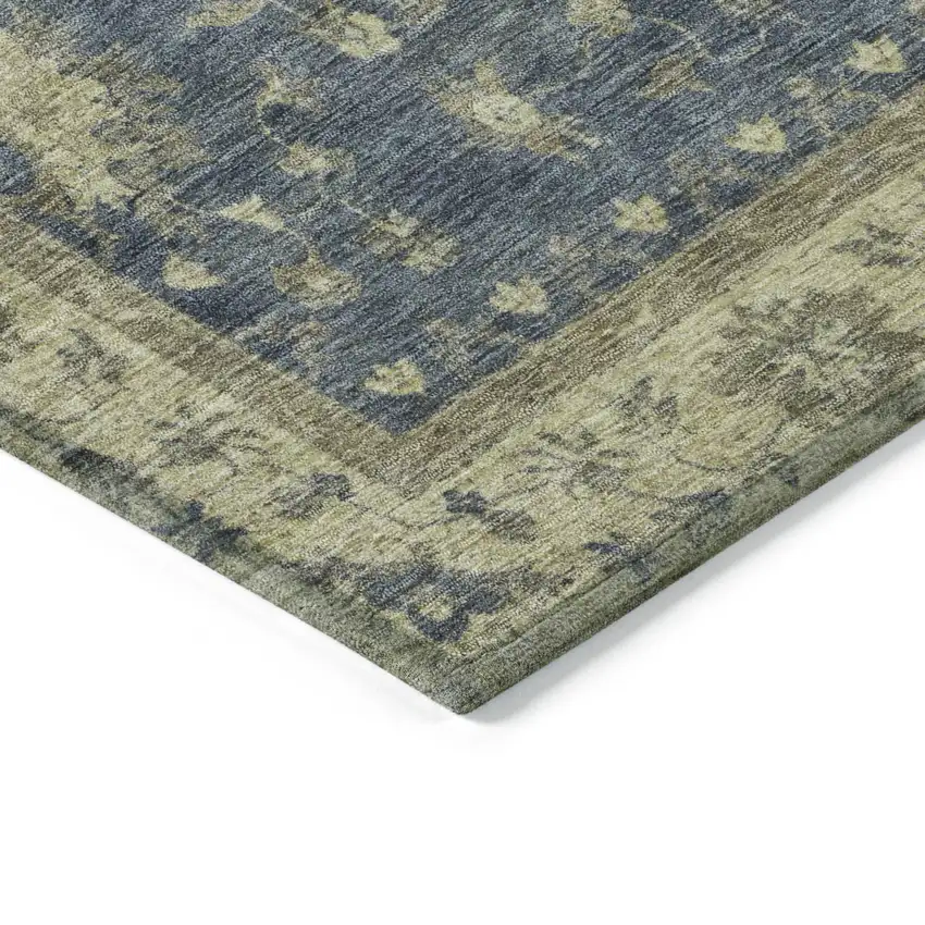 Blue And Green Floral Washable Indoor Outdoor Area Rug Photo 6