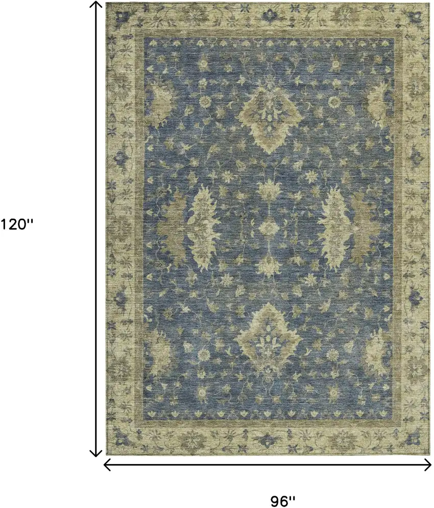 Blue And Green Floral Washable Indoor Outdoor Area Rug Photo 9