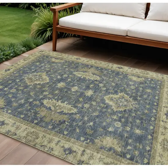Blue And Green Floral Washable Indoor Outdoor Area Rug Photo 2