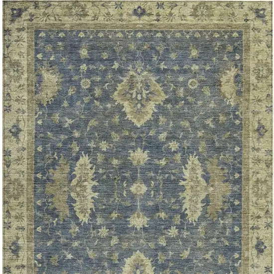 Blue And Green Floral Washable Indoor Outdoor Area Rug Photo 4