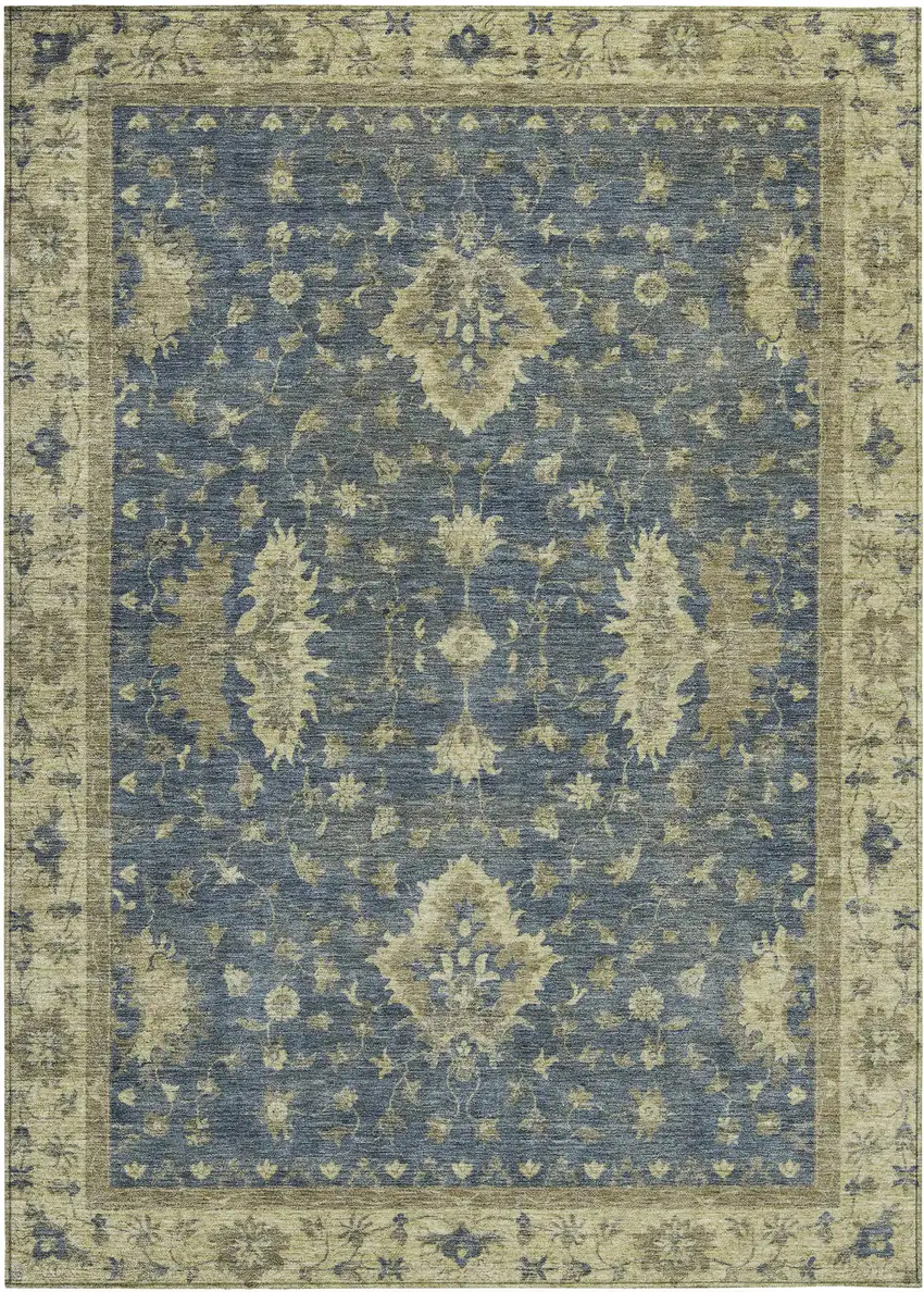 Blue And Green Floral Washable Indoor Outdoor Area Rug Photo 1