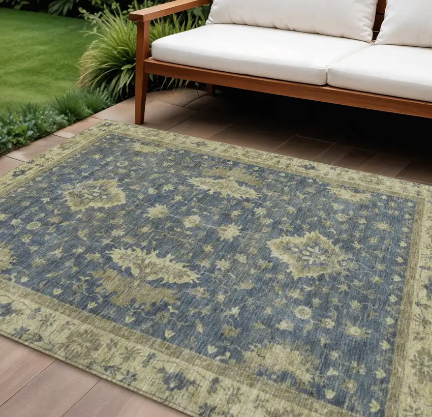 Blue And Green Floral Washable Indoor Outdoor Area Rug Photo 2