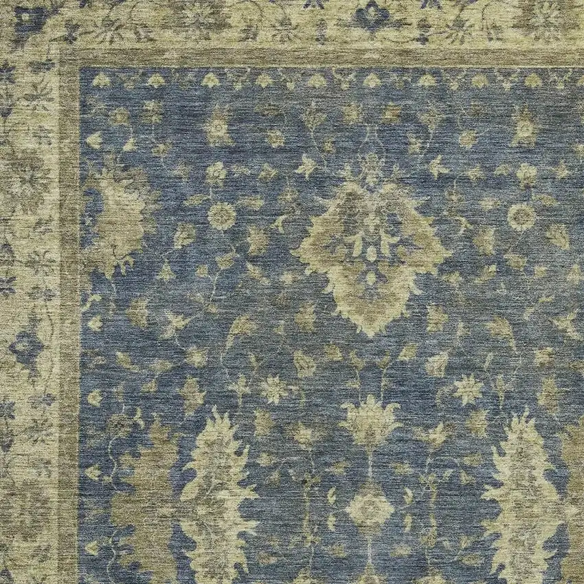 Blue And Green Floral Washable Indoor Outdoor Area Rug Photo 3