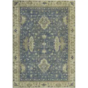 Photo of Blue And Green Floral Washable Indoor Outdoor Area Rug