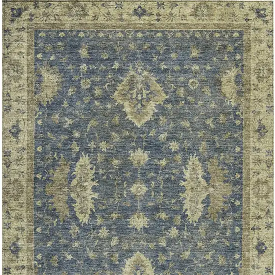 Blue And Green Floral Washable Indoor Outdoor Area Rug Photo 9