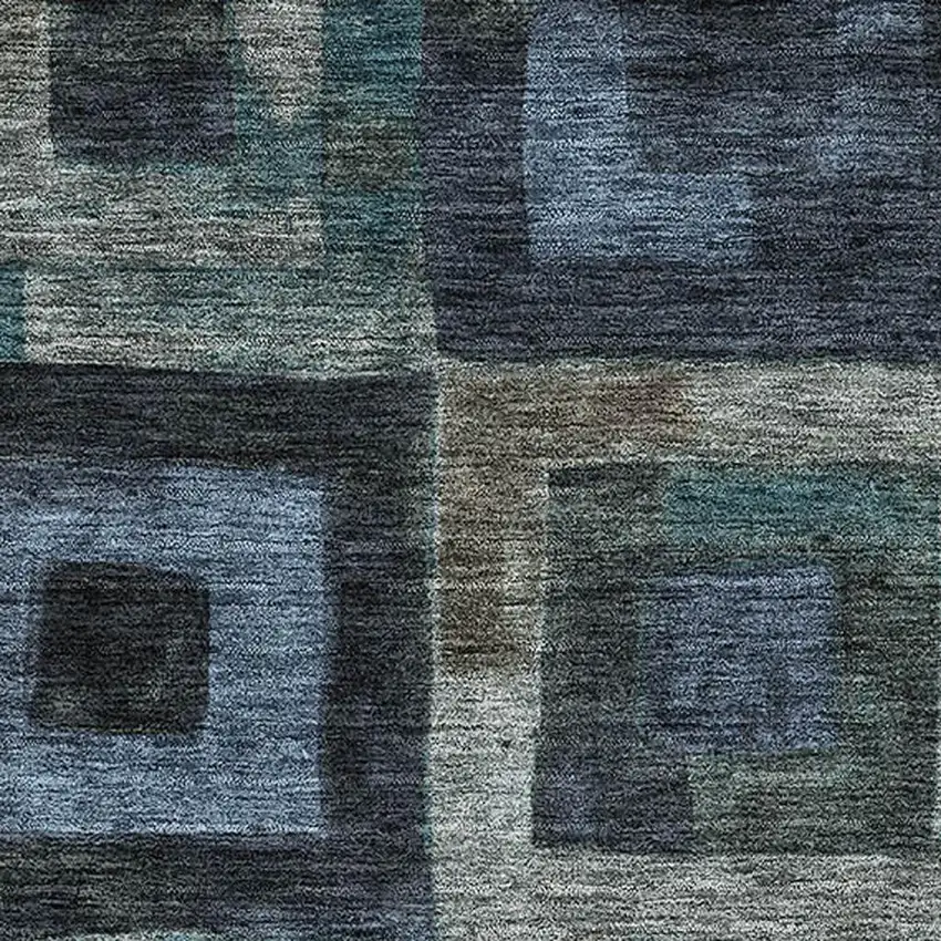 Blue And Green Geometric Washable Area Rug With UV Protection Photo 2