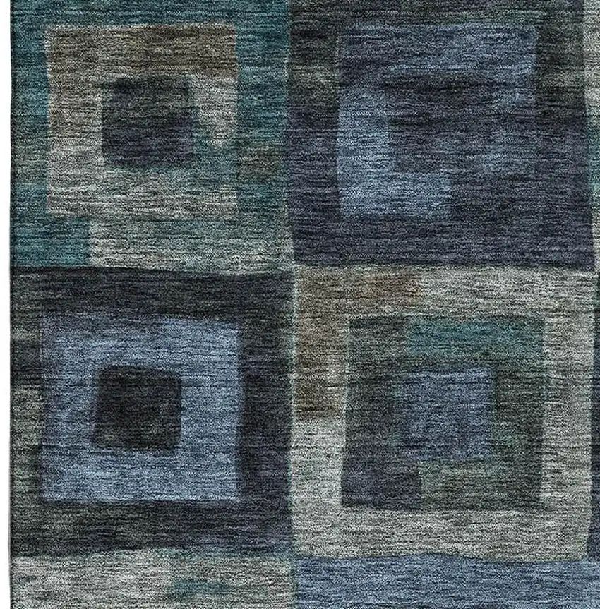 Blue And Green Geometric Washable Area Rug With UV Protection Photo 3