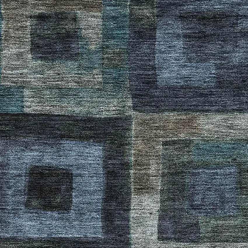 Blue And Green Geometric Washable Area Rug With UV Protection Photo 2